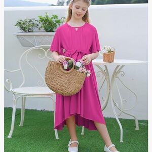 Girls Ruffle Dress Plain Casual A-Line Sundress Kids Party Dress with Belt